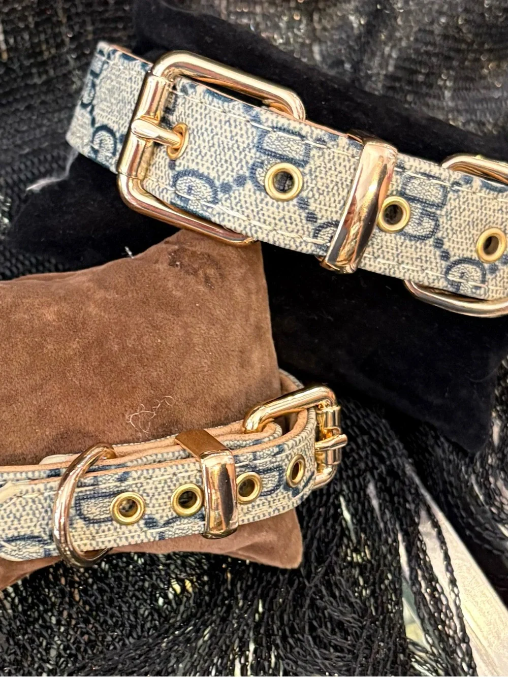Monogram Print Denim Strap Bracelet - Blue
